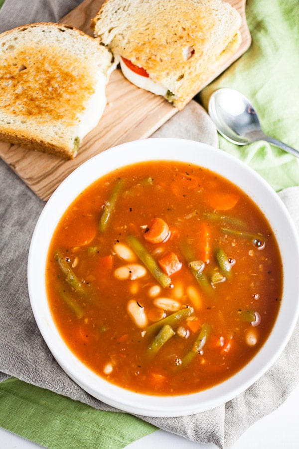 Pesto Grilled Cheese and Vegetable Soup | The Rustic Foodie®