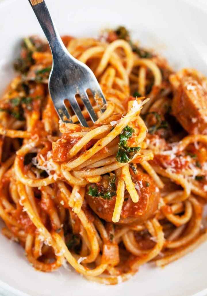 Chicken Sausage Spaghetti | The Rustic Foodie®