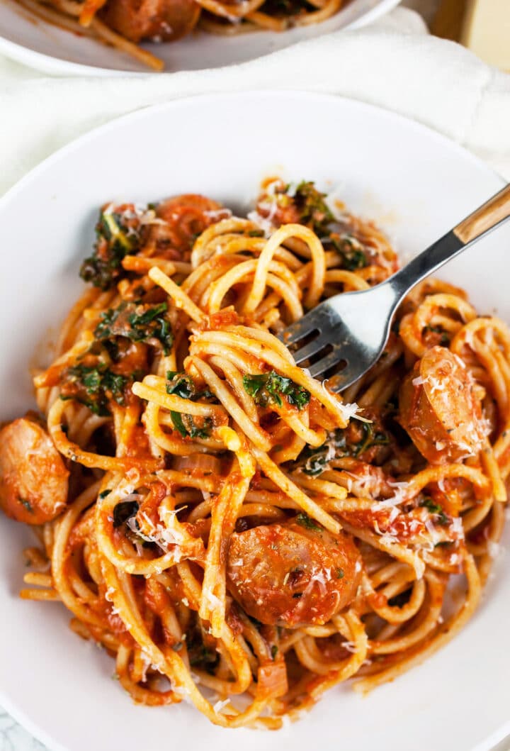 Chicken Sausage Spaghetti | The Rustic Foodie®